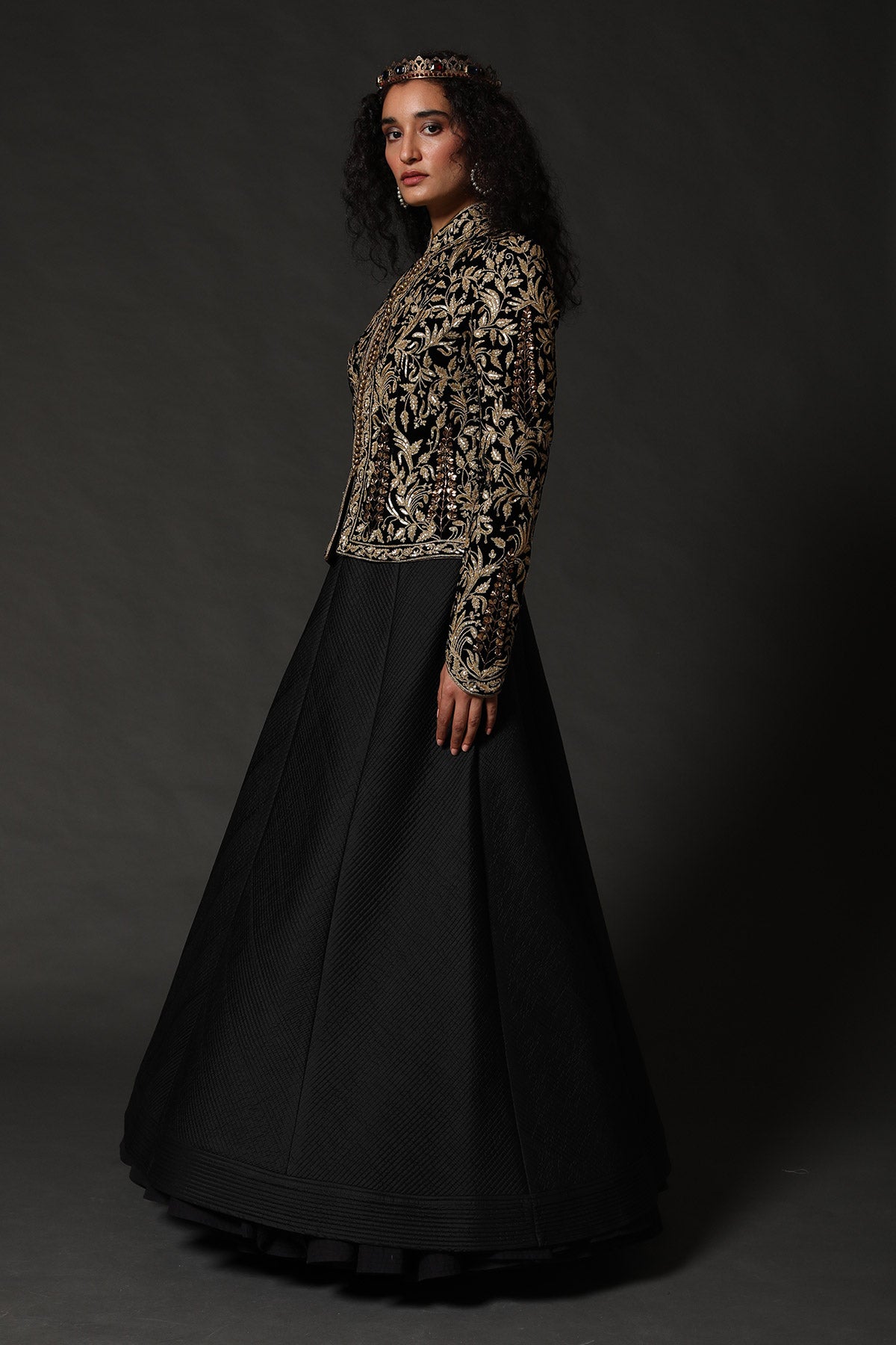 Black Velvet Short Jacket With Embroidery