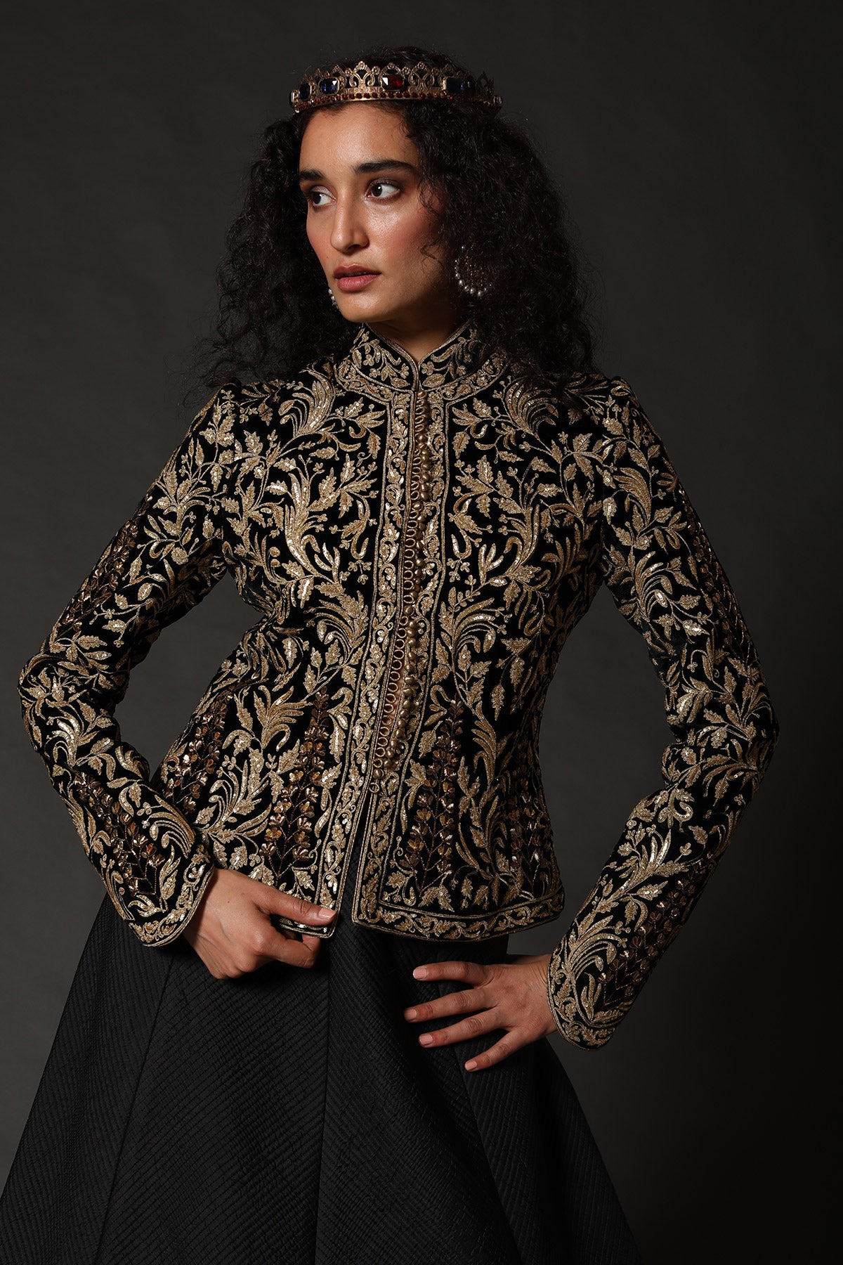 Black Velvet Short Jacket With Embroidery