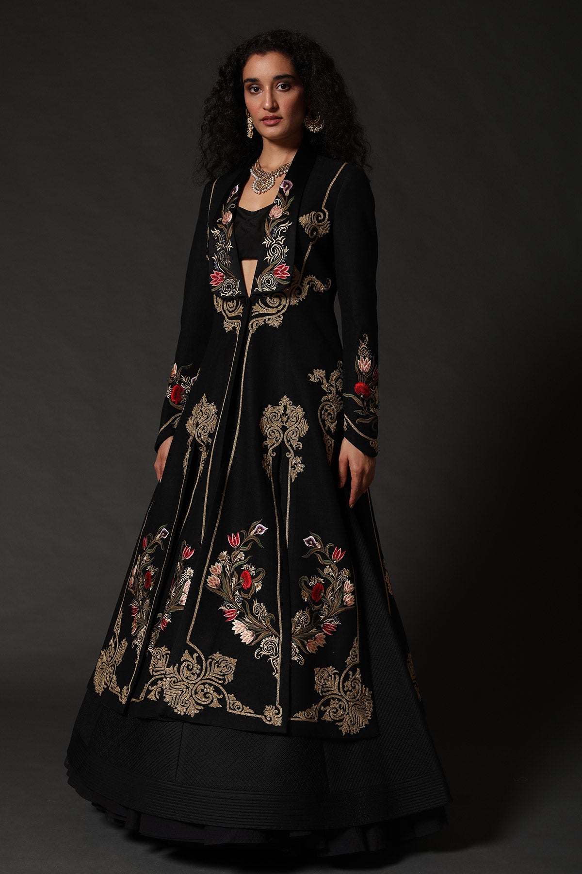 Matka Silk Long Jacket with Embroidery
