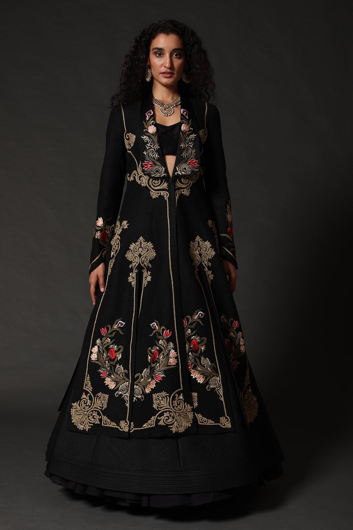 Matka Silk Long Jacket with Embroidery