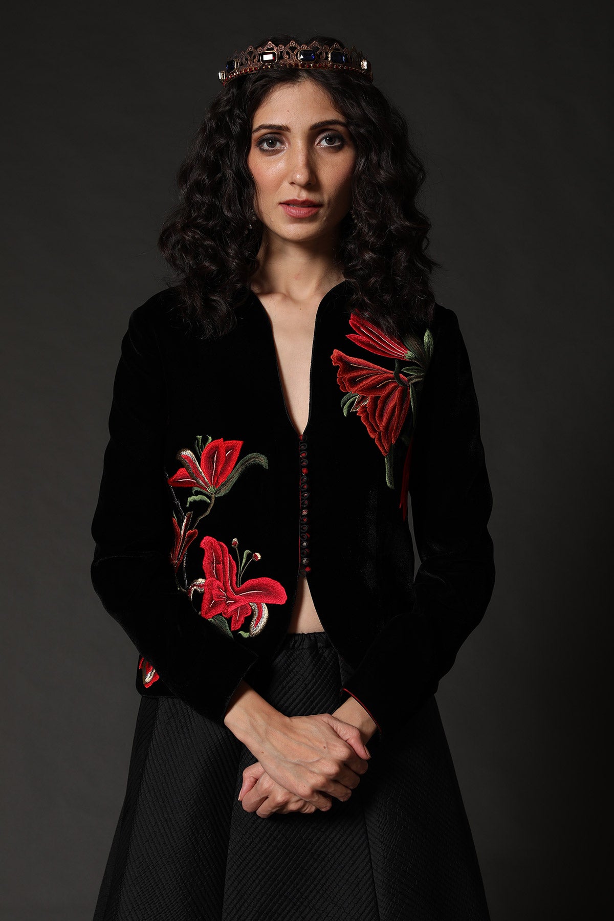 Black Velvet Short Jacket With Embroidery