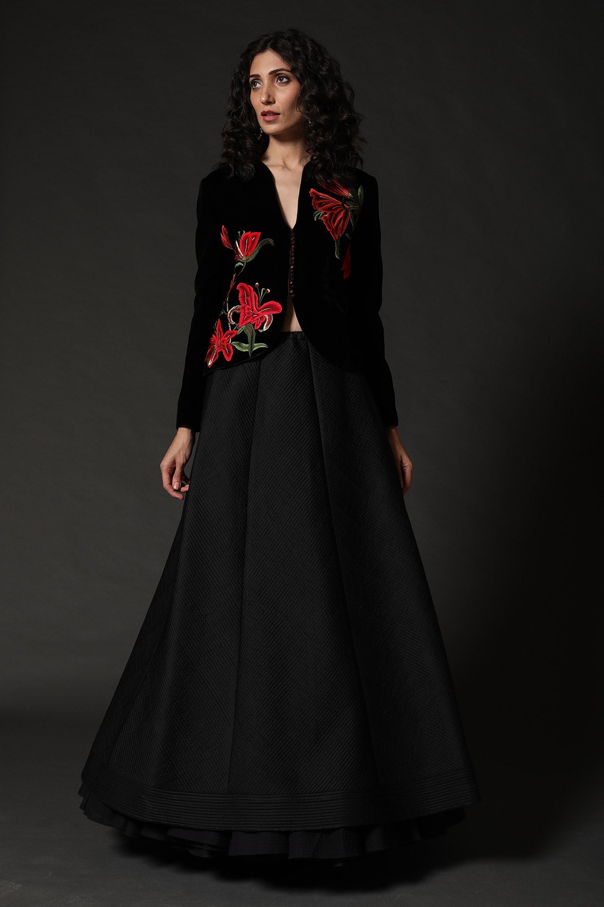Black Velvet Short Jacket With Embroidery