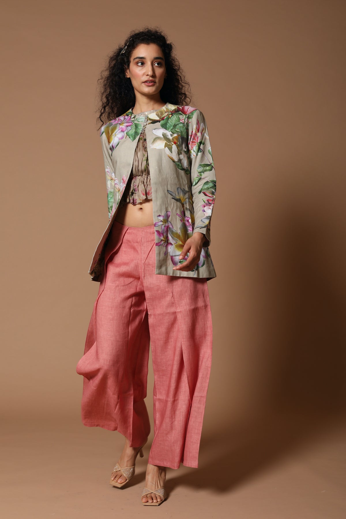 Pewter & Blush Pink Flared Pant Set