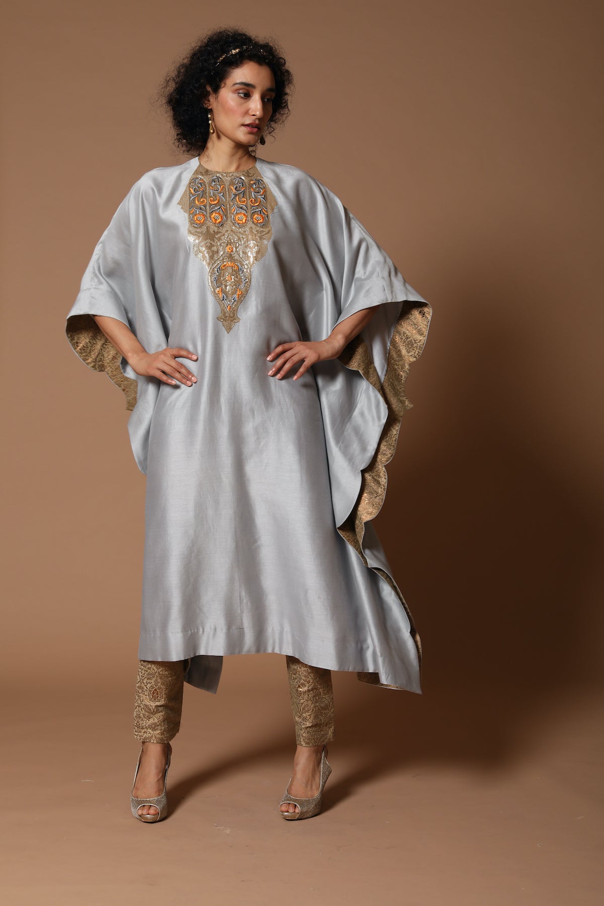 Chanderi Embroidered Kaftan Set