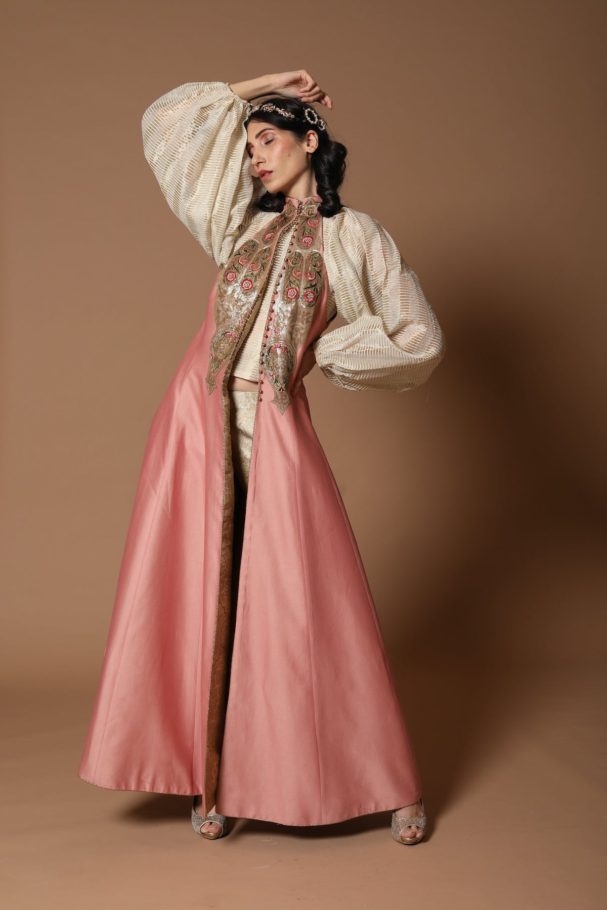 Rose Pink Hand Embroidered Jacket Set