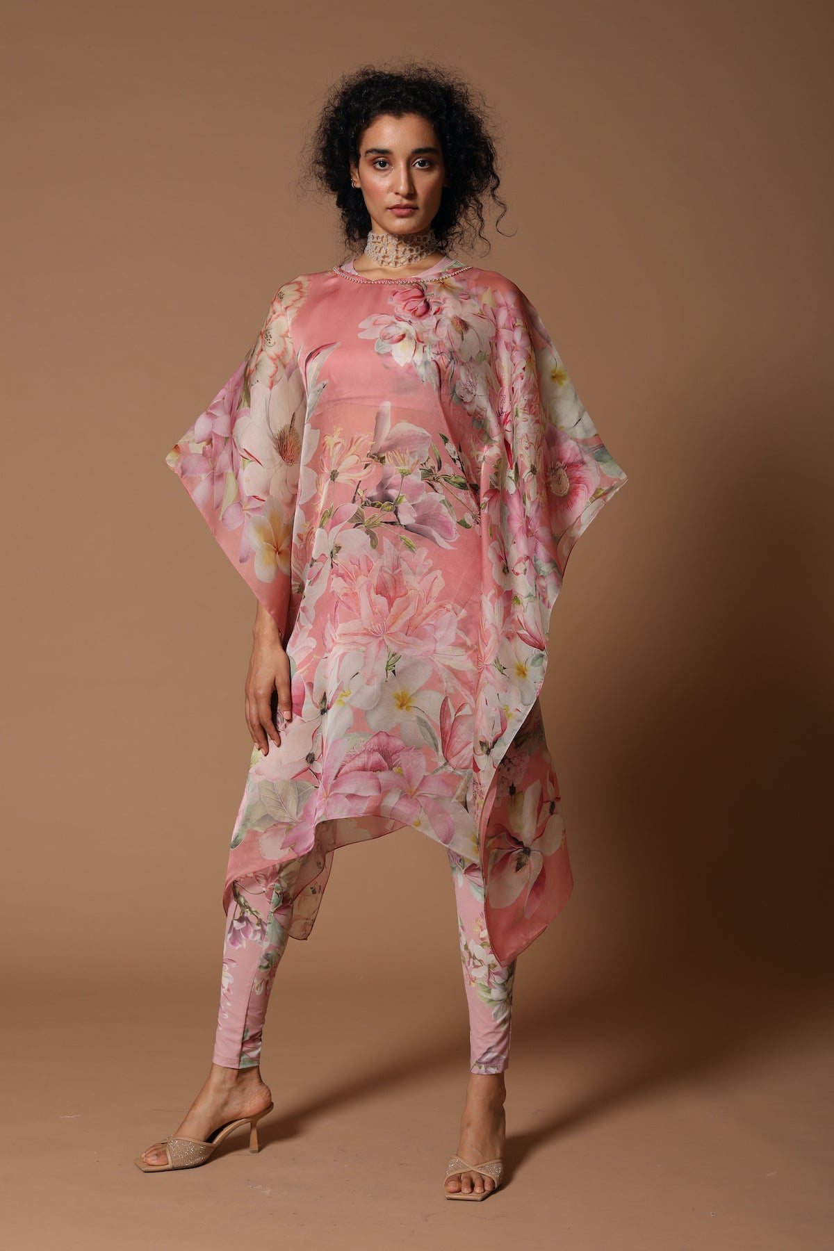 Organza Floral Printed Kaftan Set