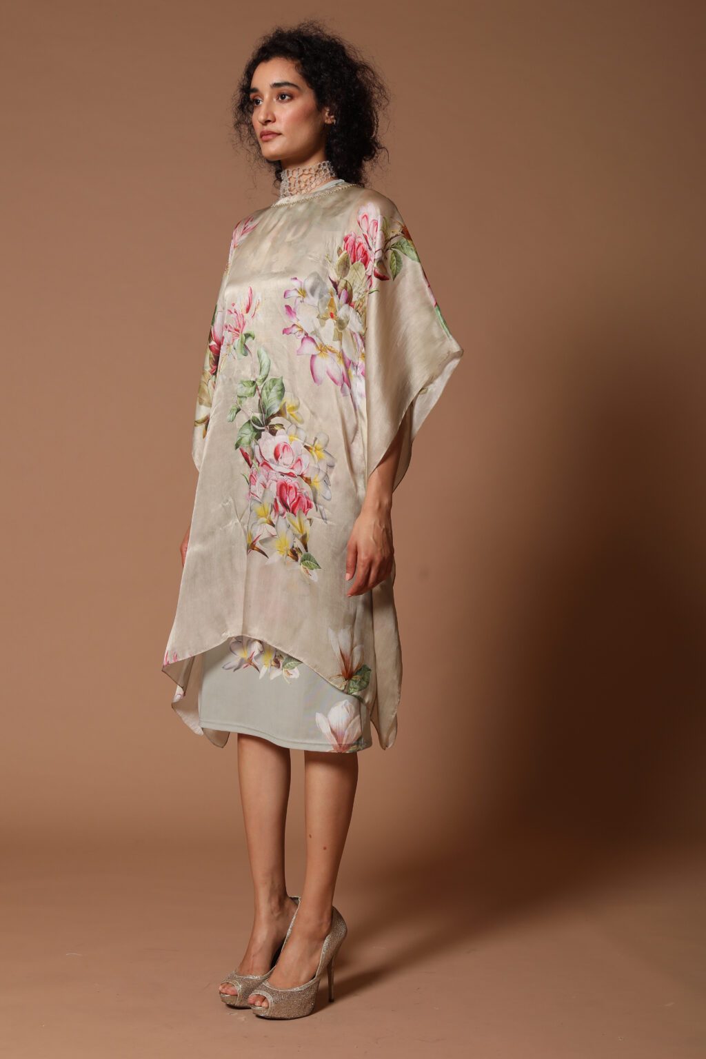 Organza Floral Printed Kaftan With Dress
