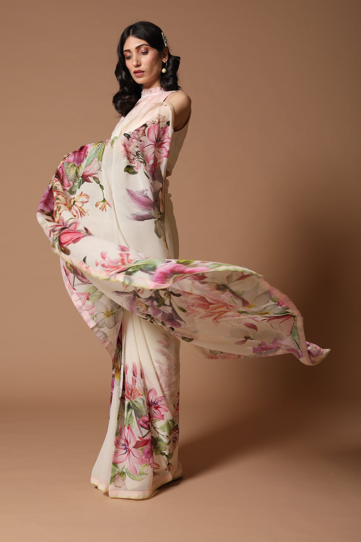 Chiffon Saree With Floral Digital Printed
