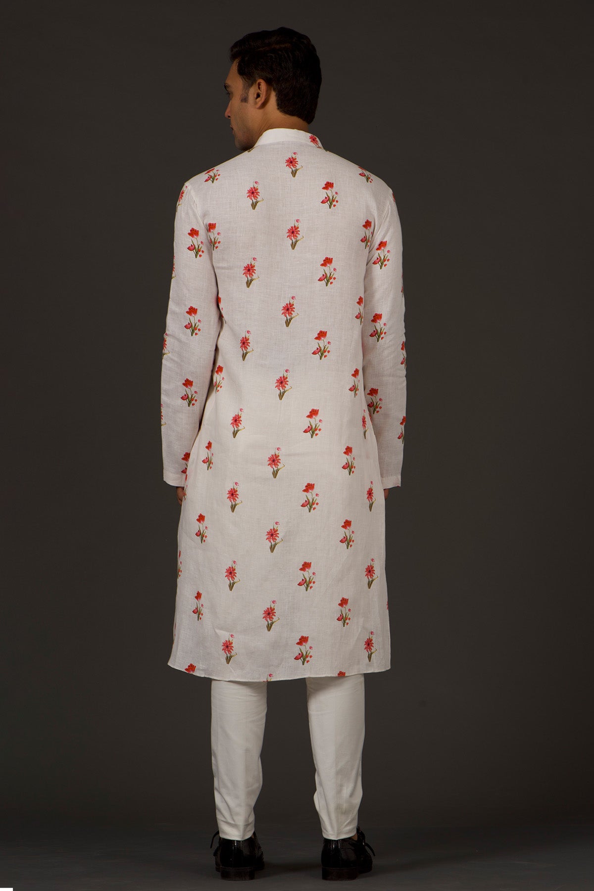 Men's Ivory Linen Printed Kurta Set