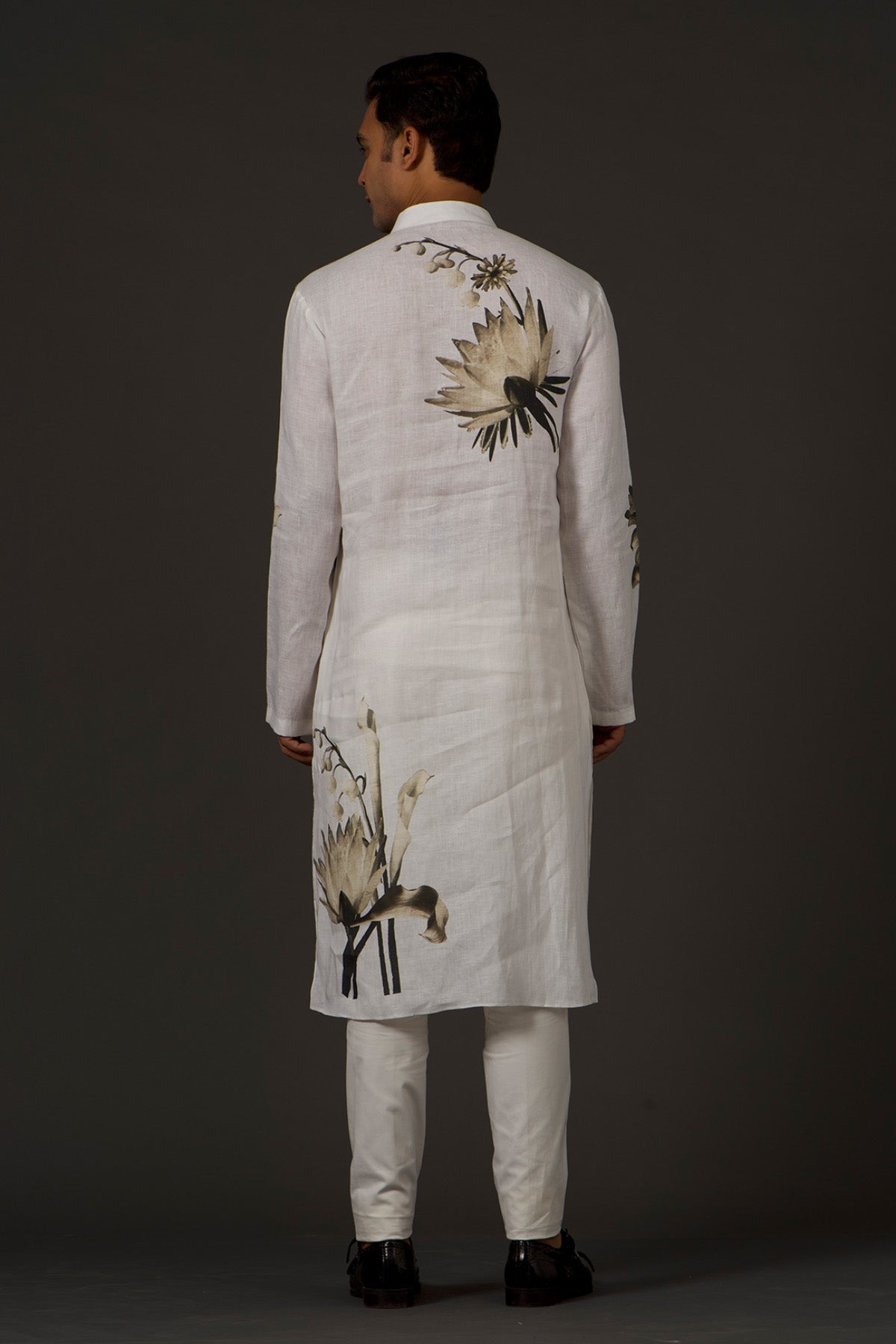 Men's Ivory Linen Printed Kurta Set