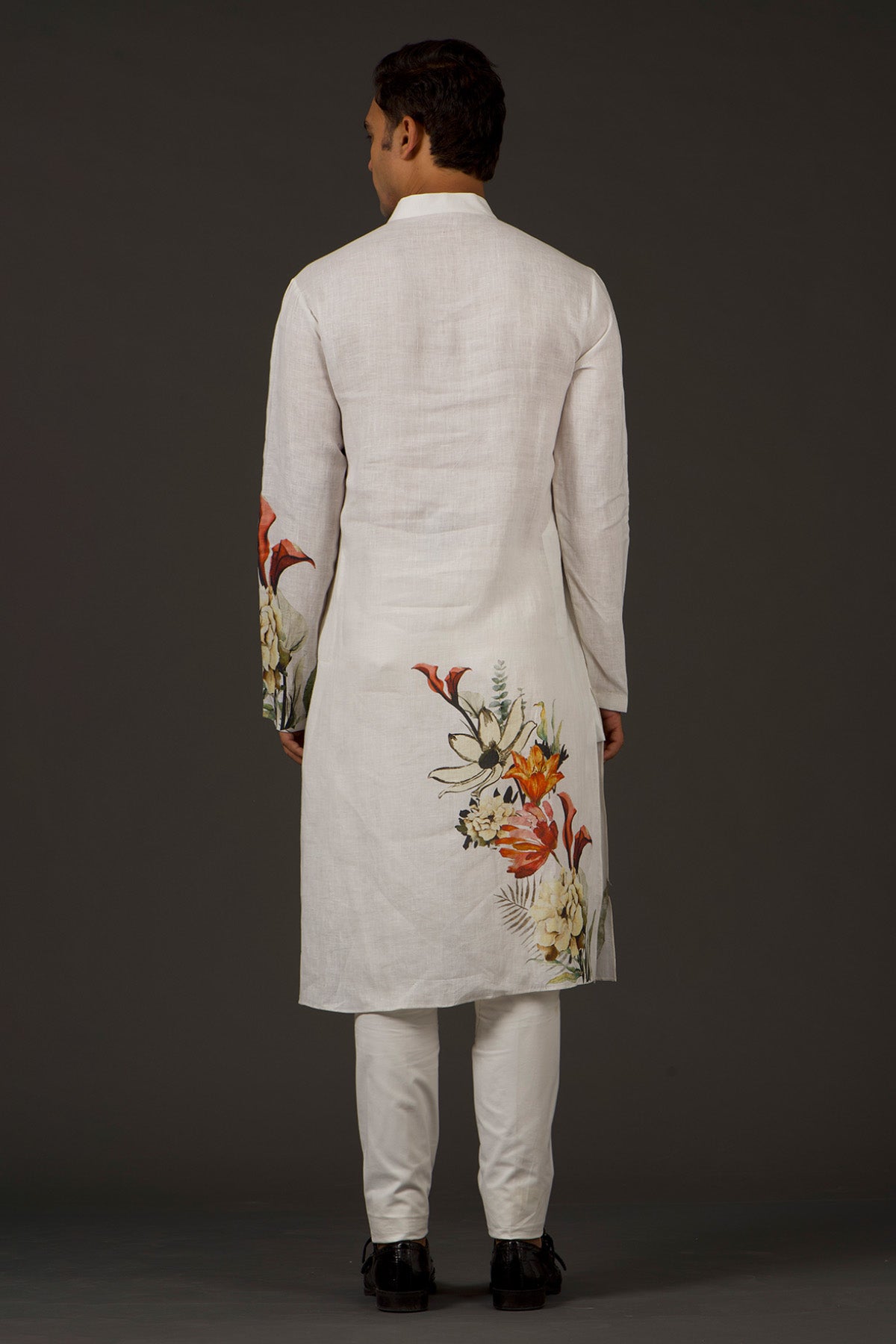 Ivory Linen Printed Kurta With Cotton Churidar