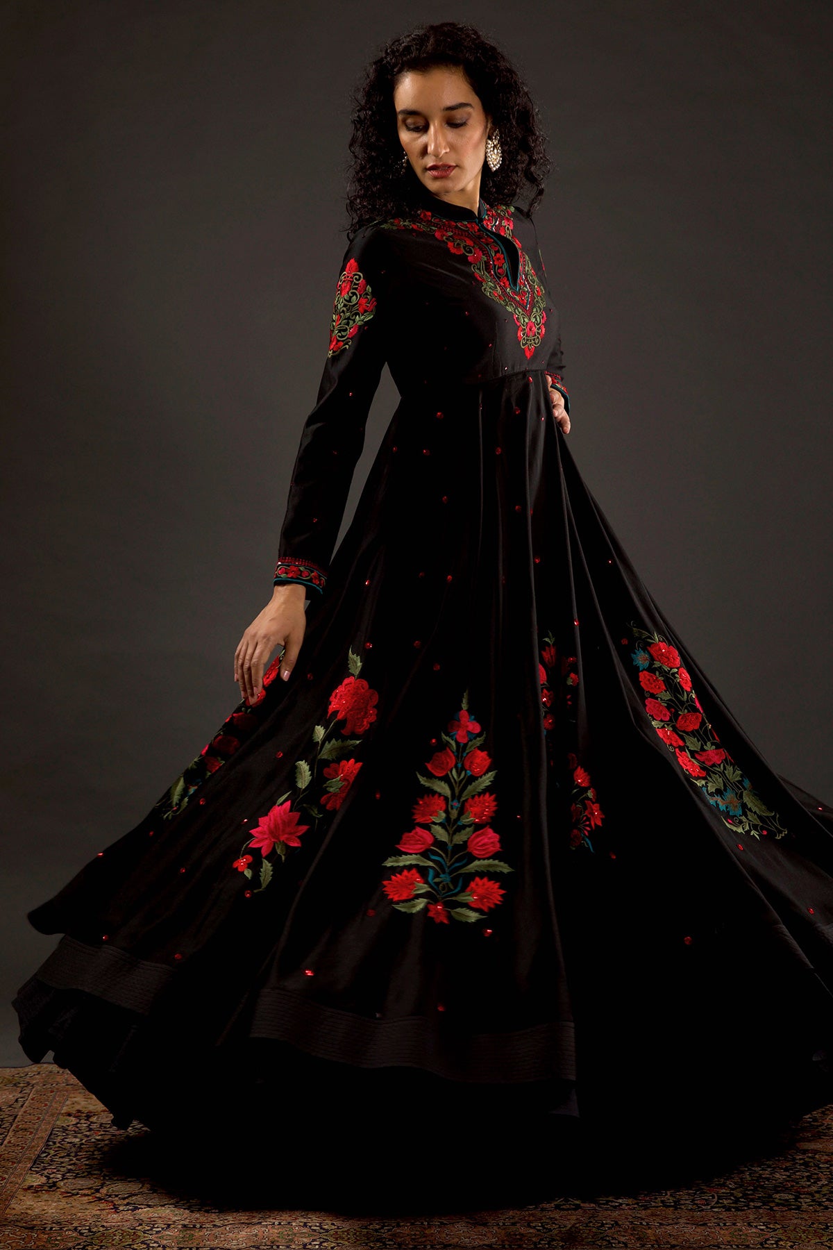 Chanderi Anarkali Set With Floral Motif