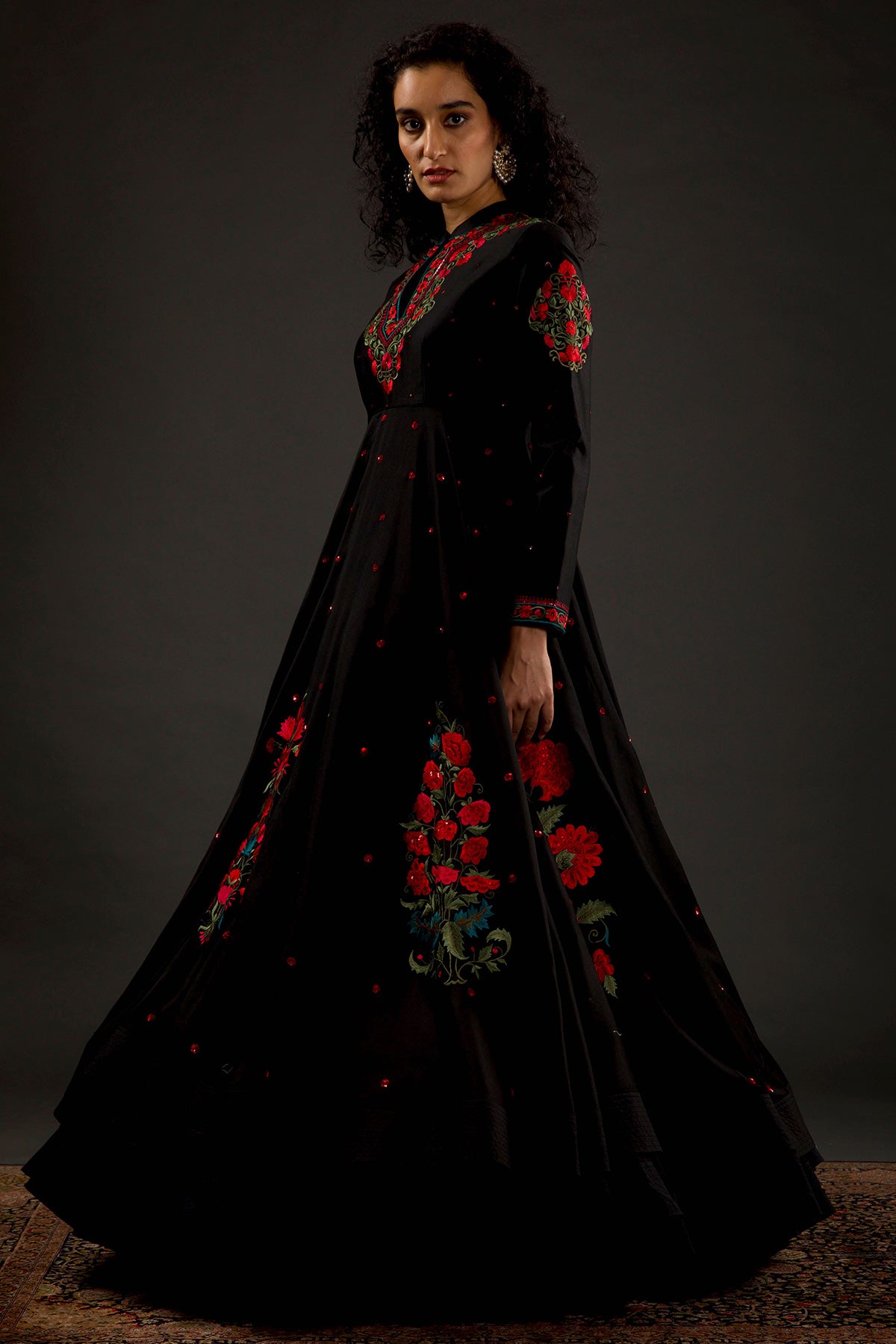 Chanderi Anarkali Set With Floral Motif