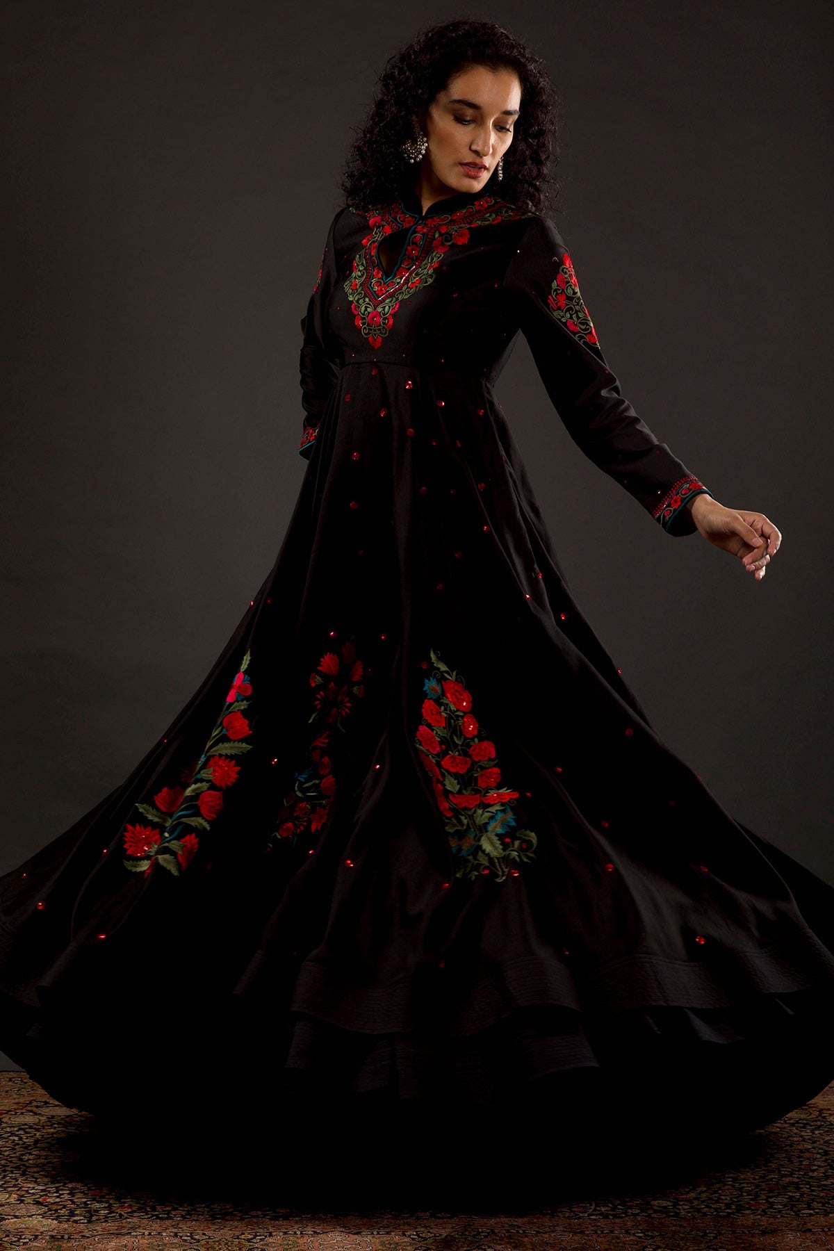 Chanderi Anarkali Set With Floral Motif