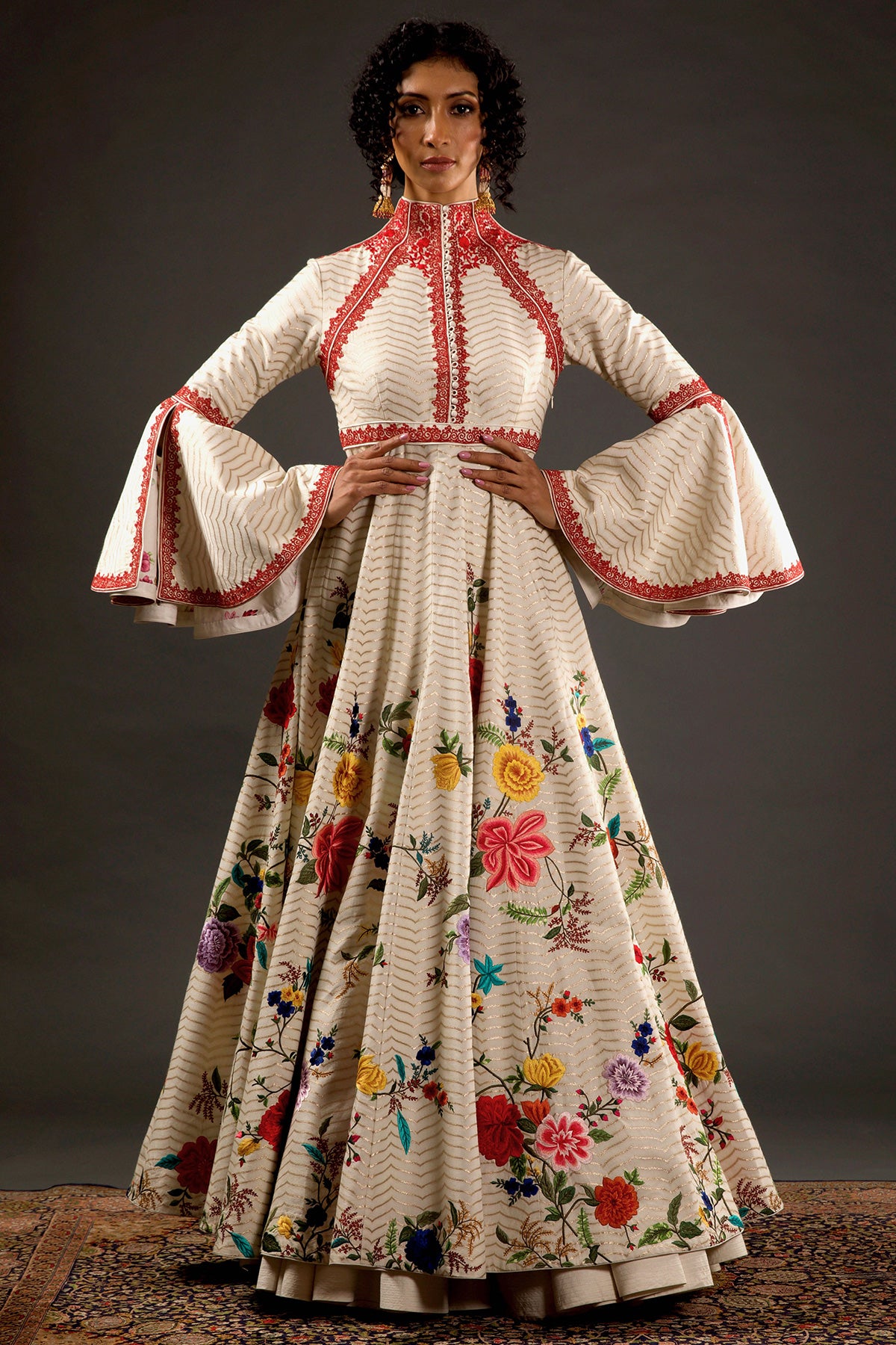 Ivory Anarkali Set with Floral Embroidery