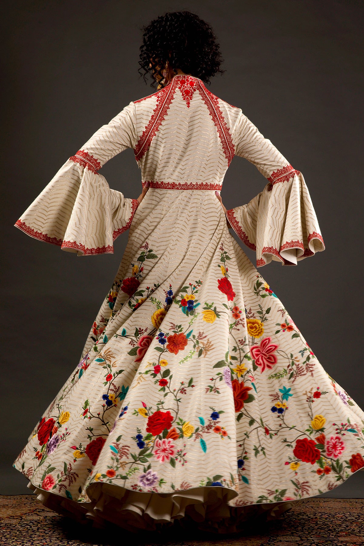 Ivory Anarkali Set with Floral Embroidery