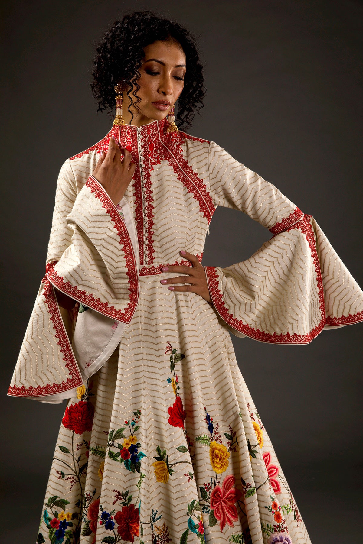 Ivory Anarkali Set with Floral Embroidery