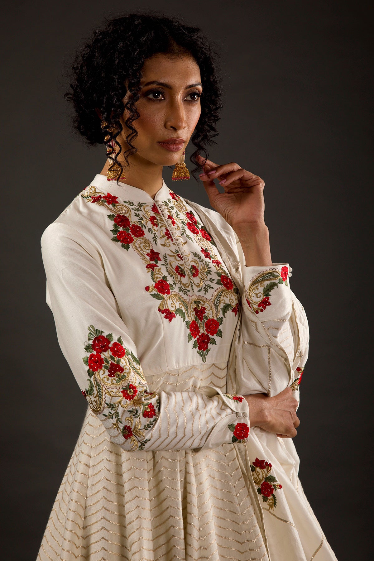 Ivory Anarkali Set with Floral Embroidery