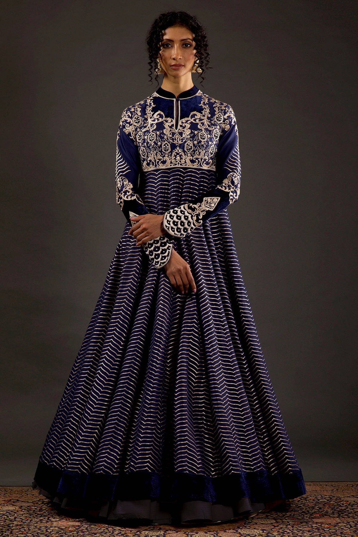 Indigo Anarkali Set With Resham Embroidery