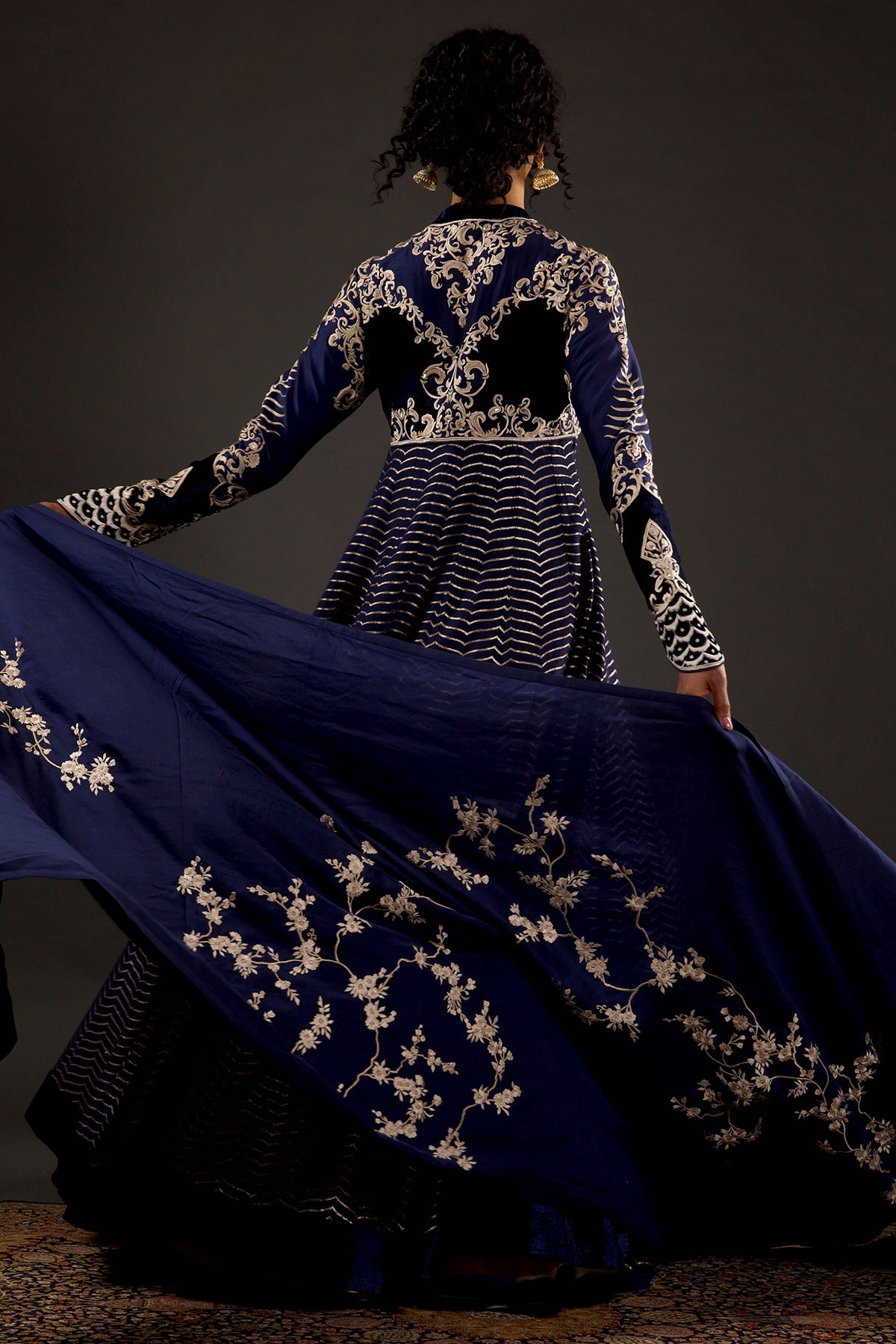 Indigo Anarkali Set With Resham Embroidery
