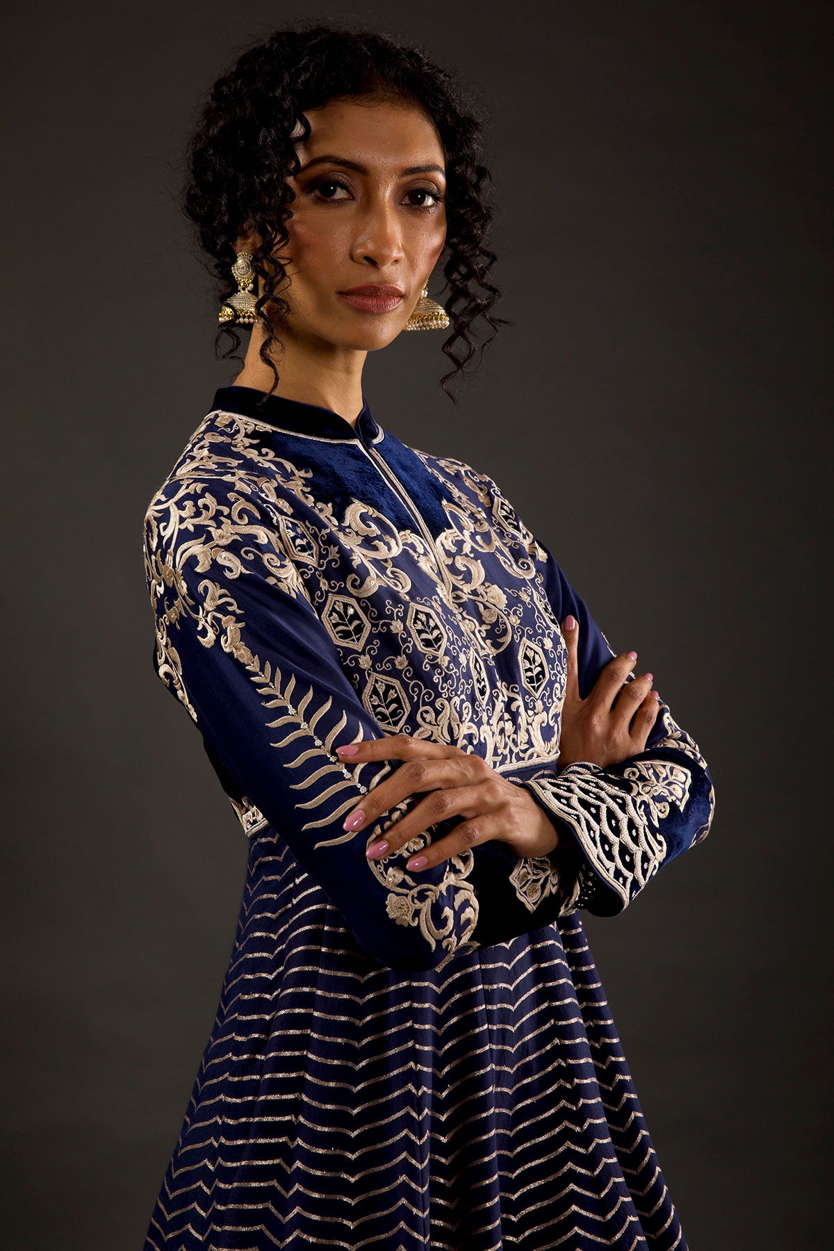 Indigo Anarkali Set With Resham Embroidery