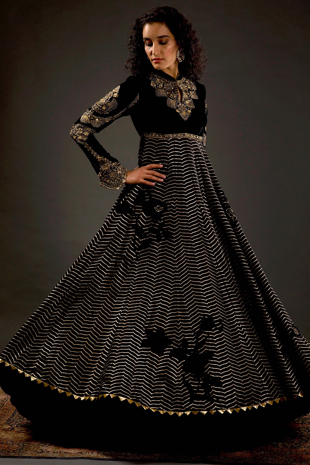 Velvet Anarkali Set With Resham Embroidery