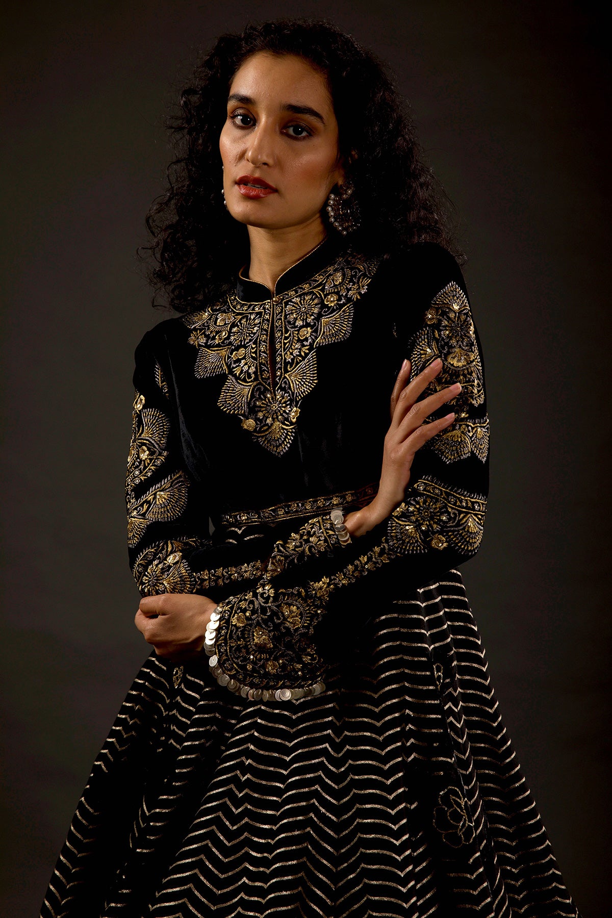 Velvet Anarkali Set With Resham Embroidery