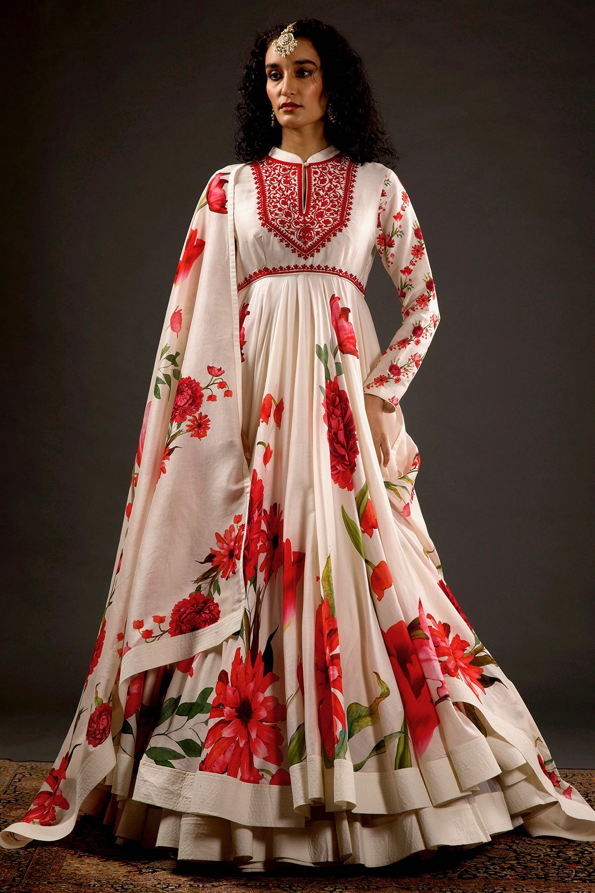 Digital Print Anarkali Set With Neck Embroidery