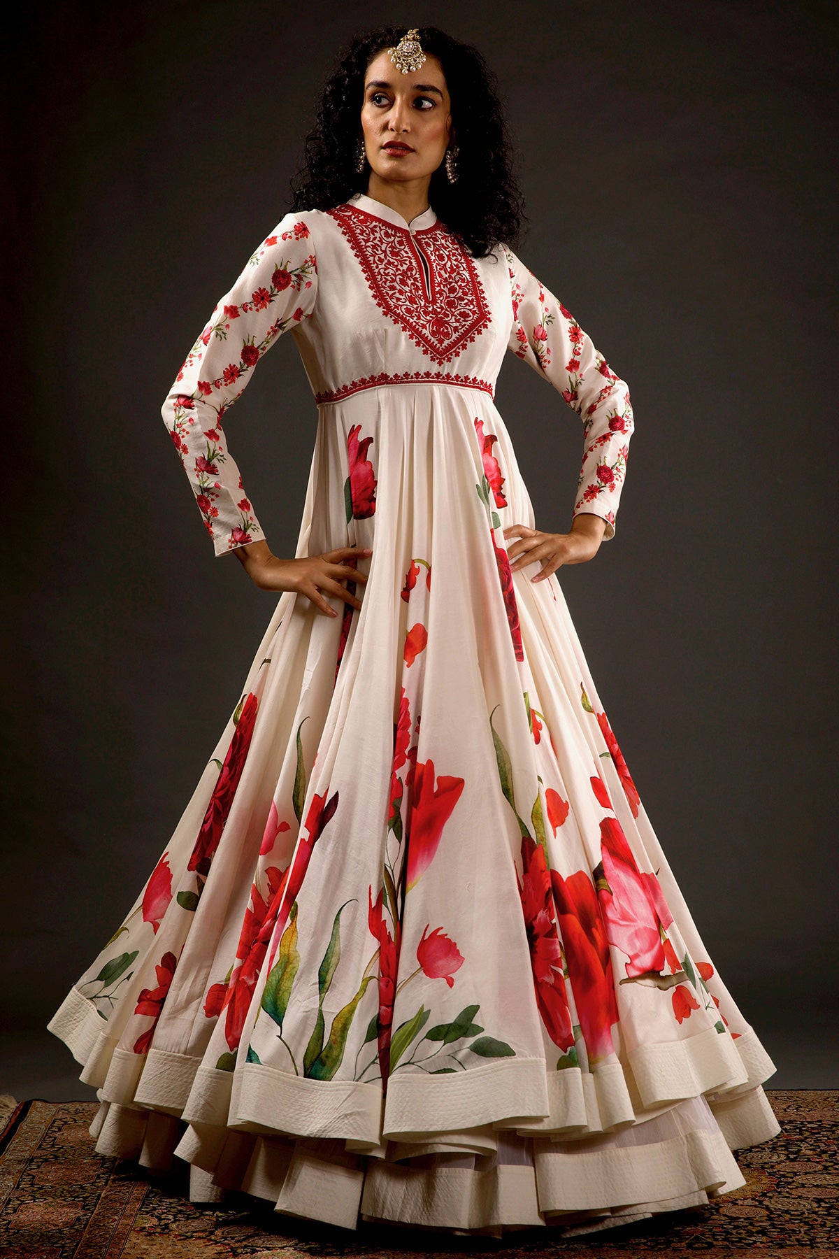 Digital Print Anarkali Set With Neck Embroidery