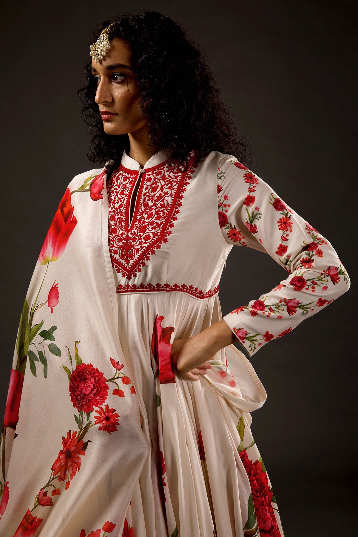 Digital Print Anarkali Set With Neck Embroidery