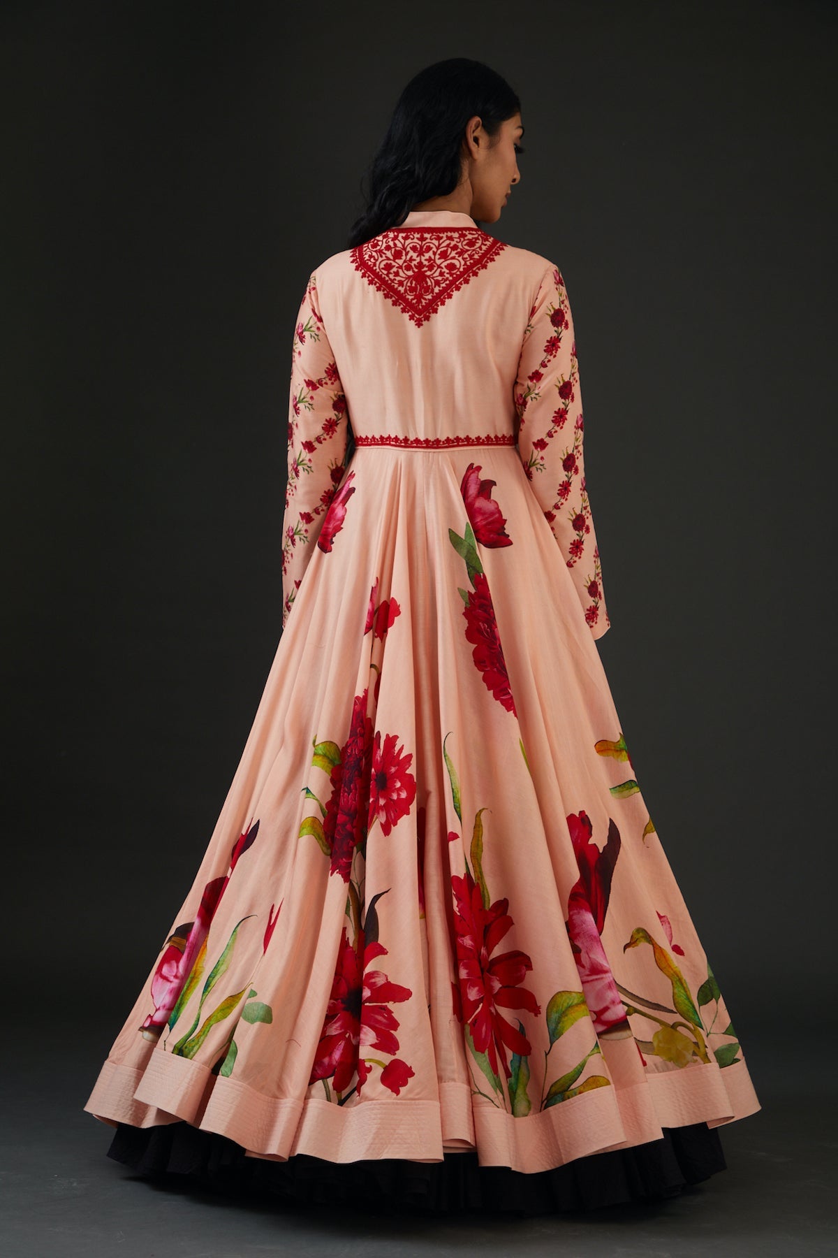 Chanderi Silk Printed Anarkali Set With Neck Embroidery
