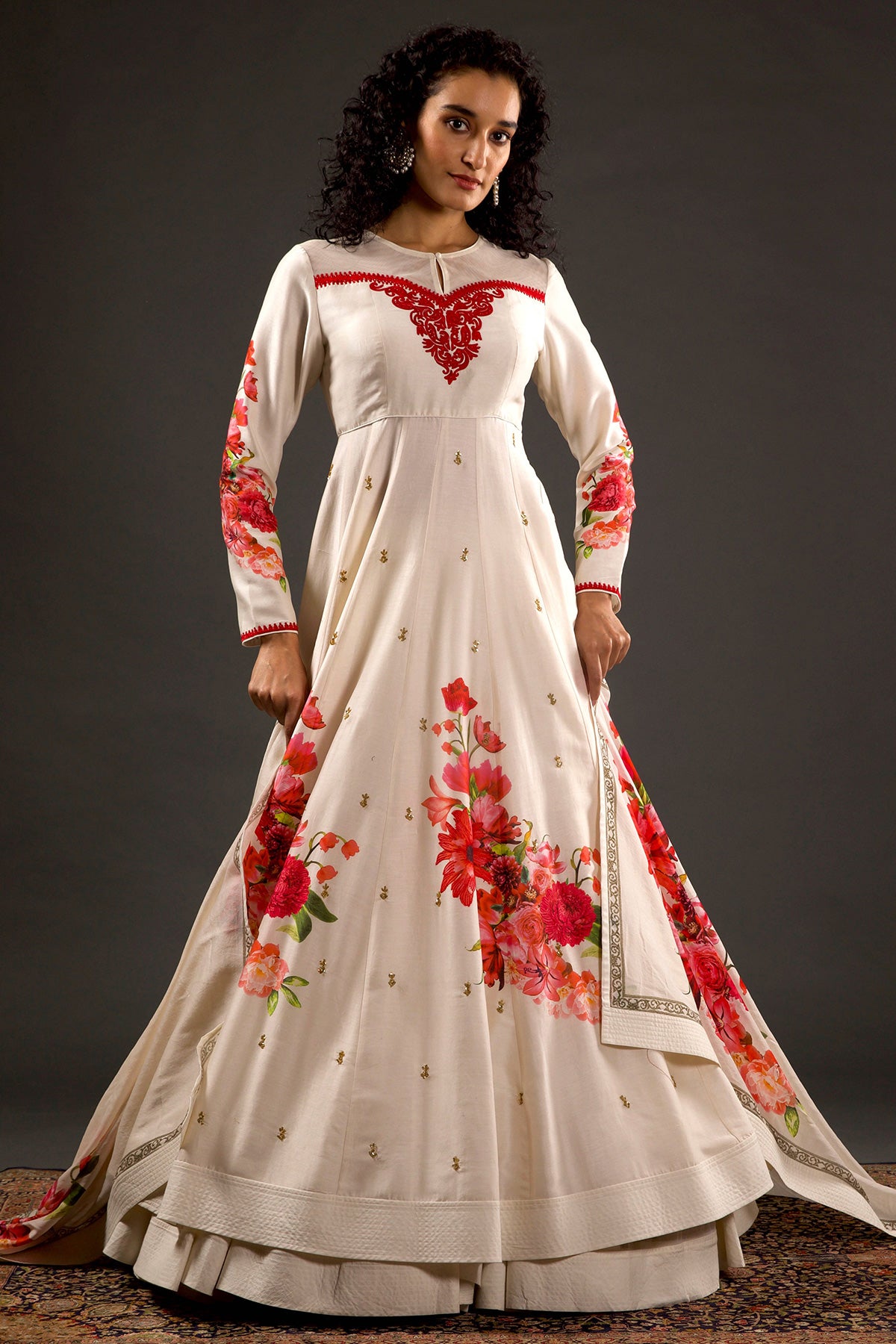 Digital Printed Anarkali Set With Neck Embroidery