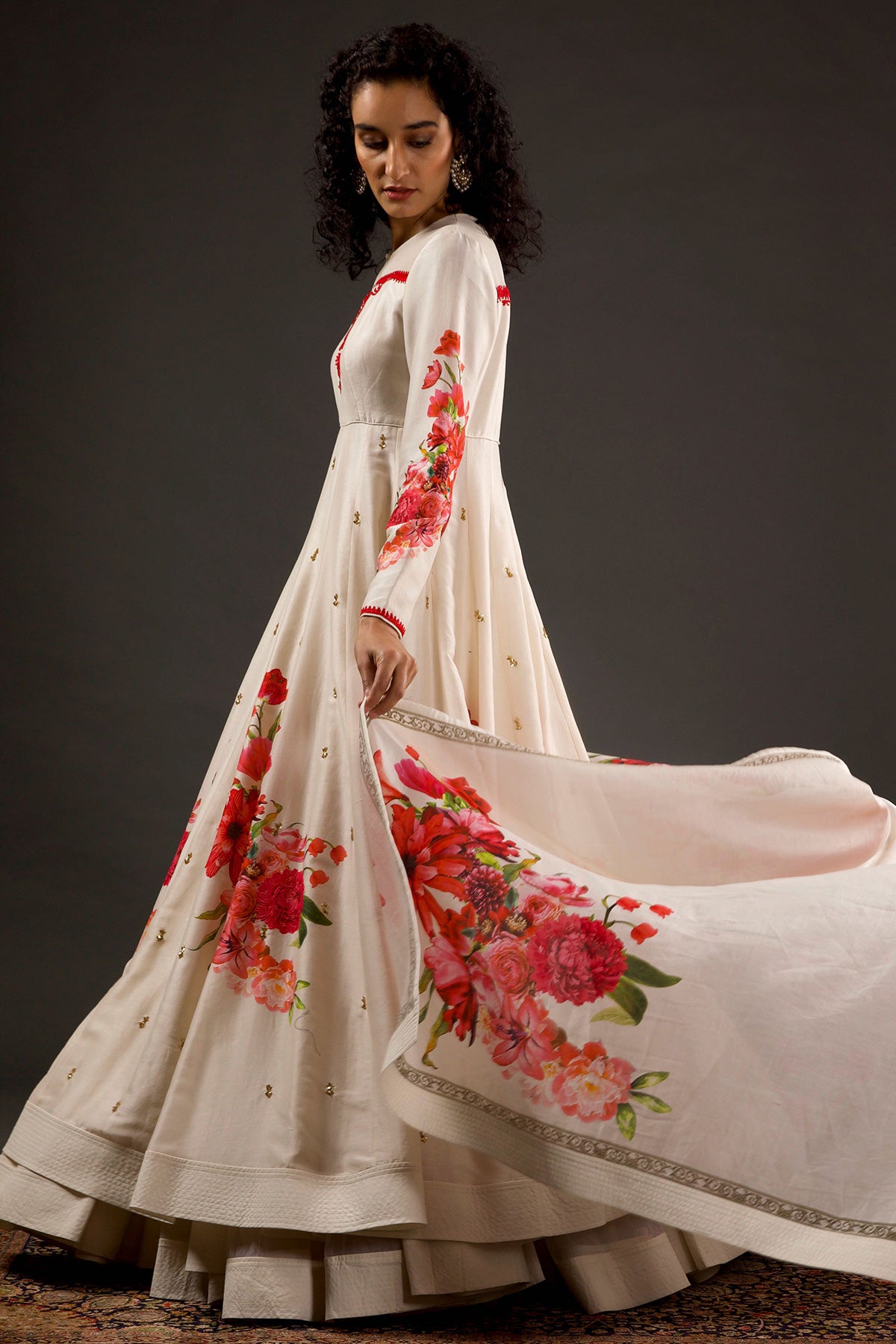 Digital Printed Anarkali Set With Neck Embroidery