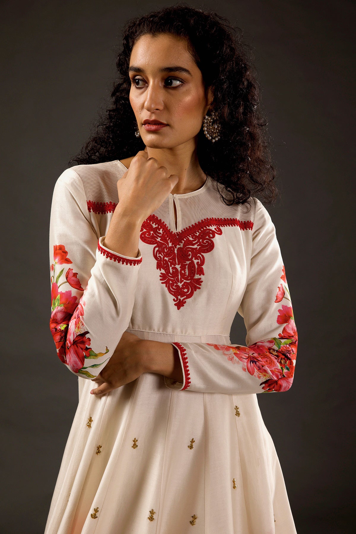 Digital Printed Anarkali Set With Neck Embroidery