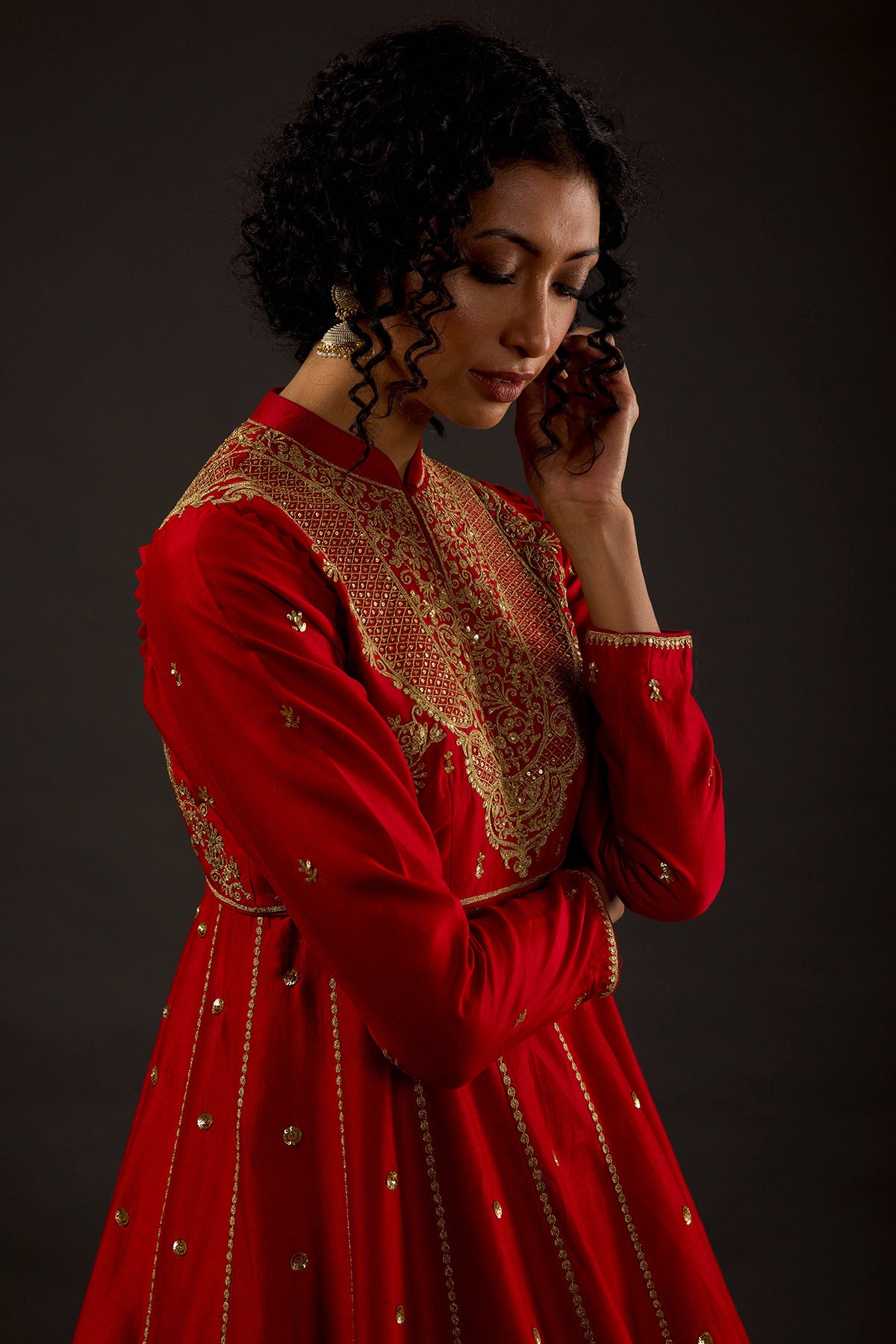 Chanderi Anarkali Set With Resham Embroidery