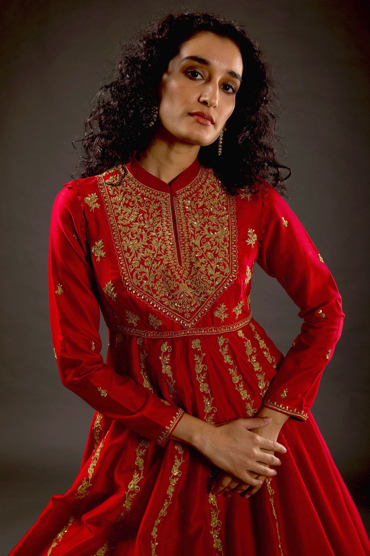Chanderi Anarkali Set With Resham Embroidery