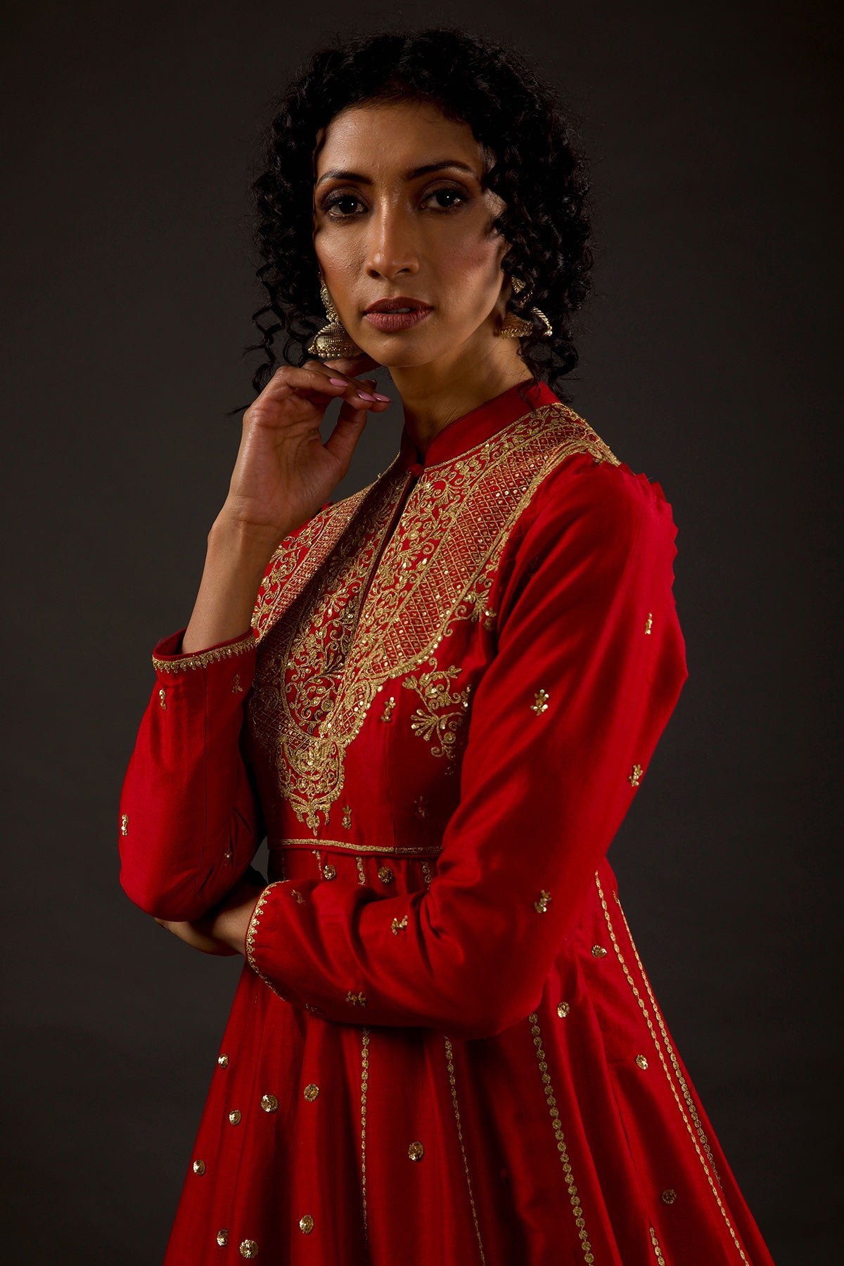 Chanderi Anarkali Set With Resham Embroidery