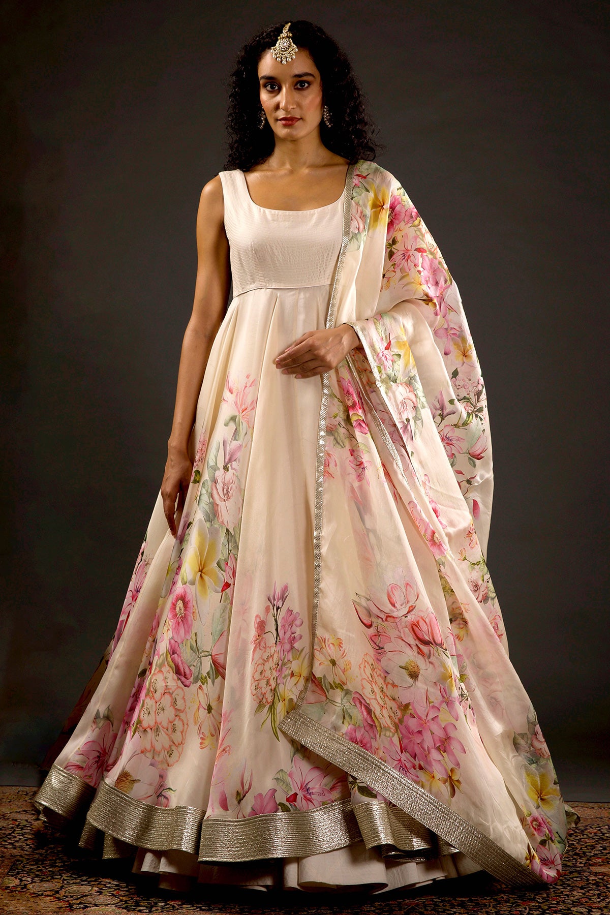 Silk Organza Floral Printed Anarkali Set