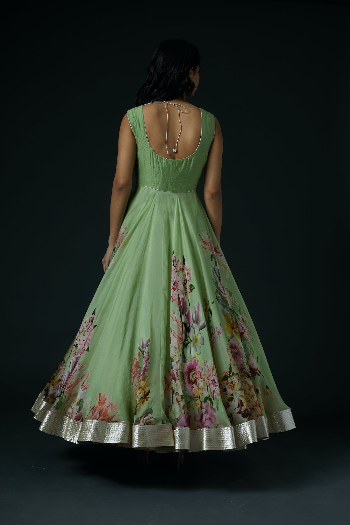 Green Printed Anarkali Set