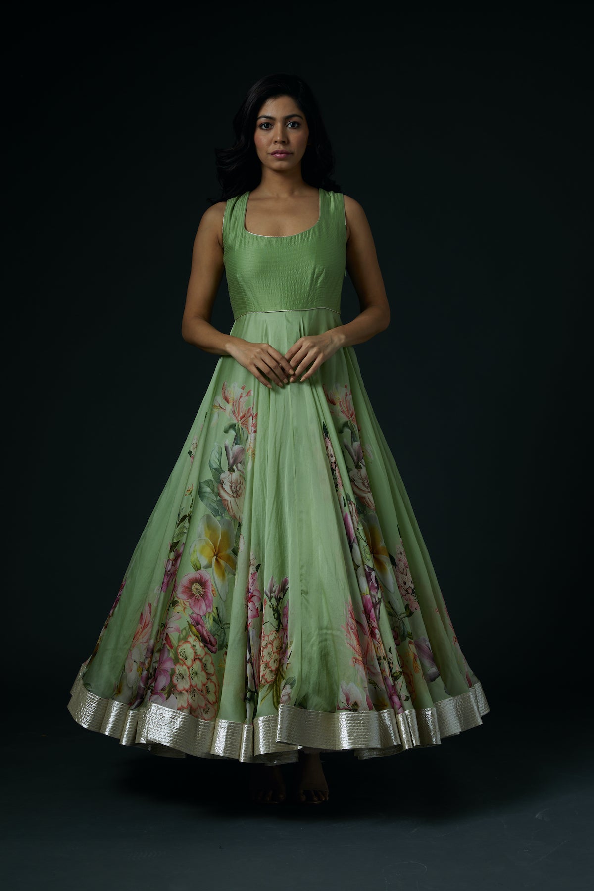 Green Printed Anarkali Set