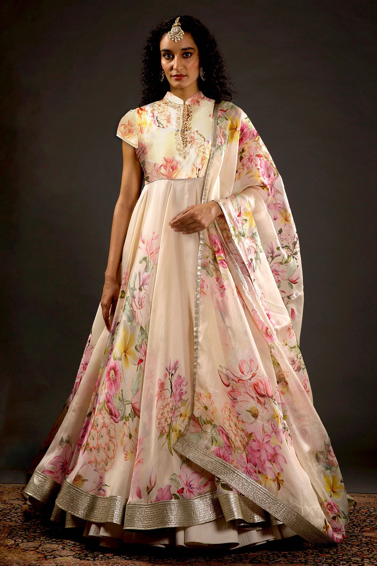Silk Organza Floral Printed Anarkali Set