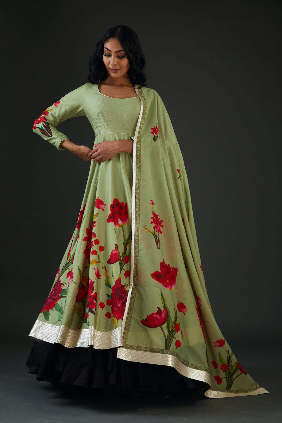 Chanderi Anarkali Set with Digital Printed