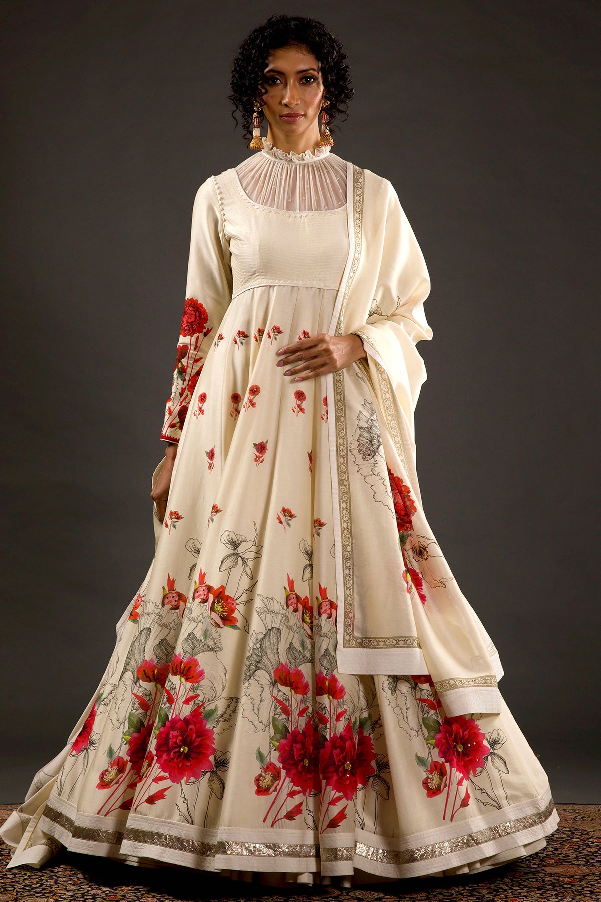 Digital Printed Anarkali Set With Floral Embroidery
