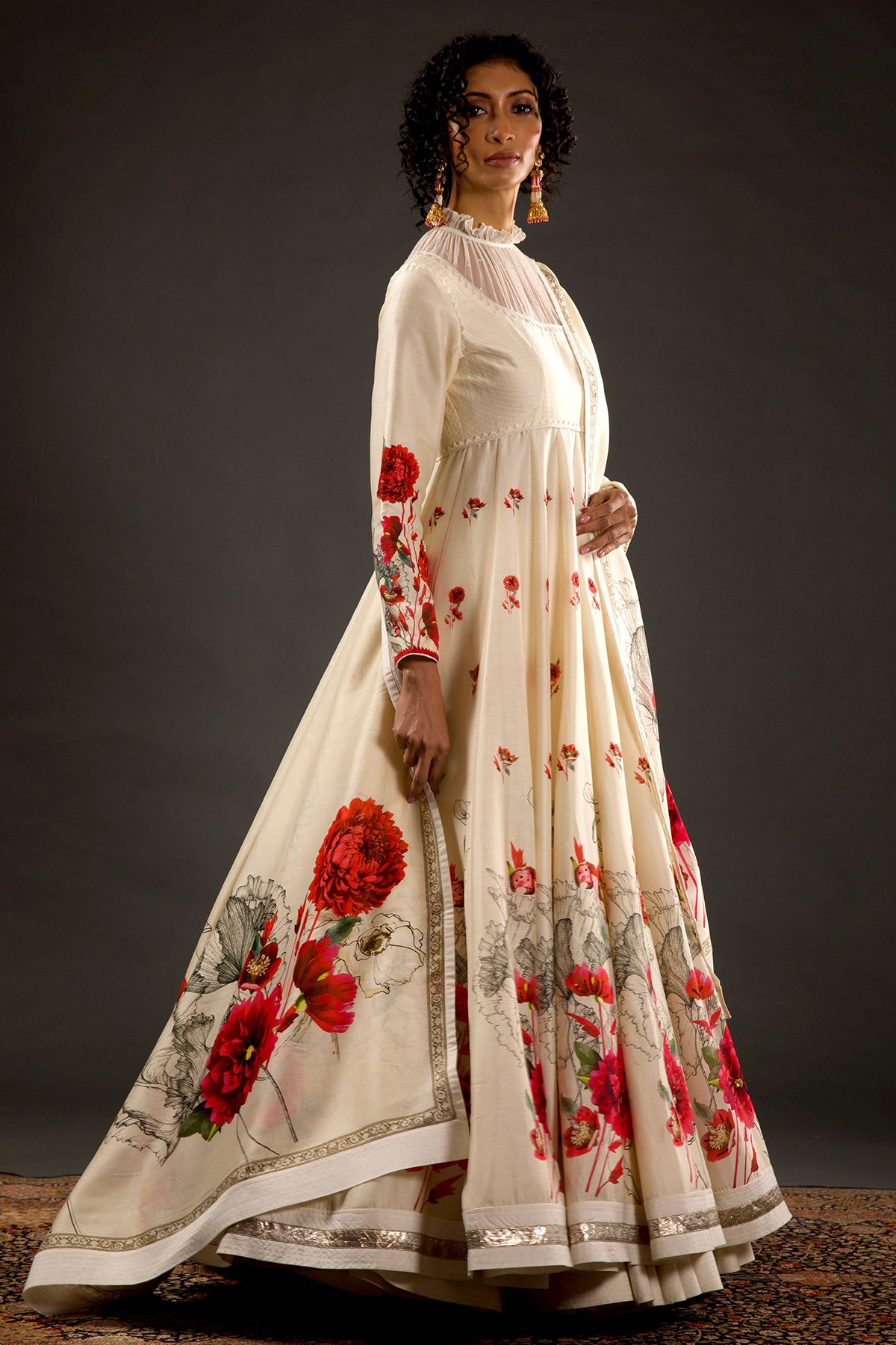 Digital Printed Anarkali Set With Floral Embroidery