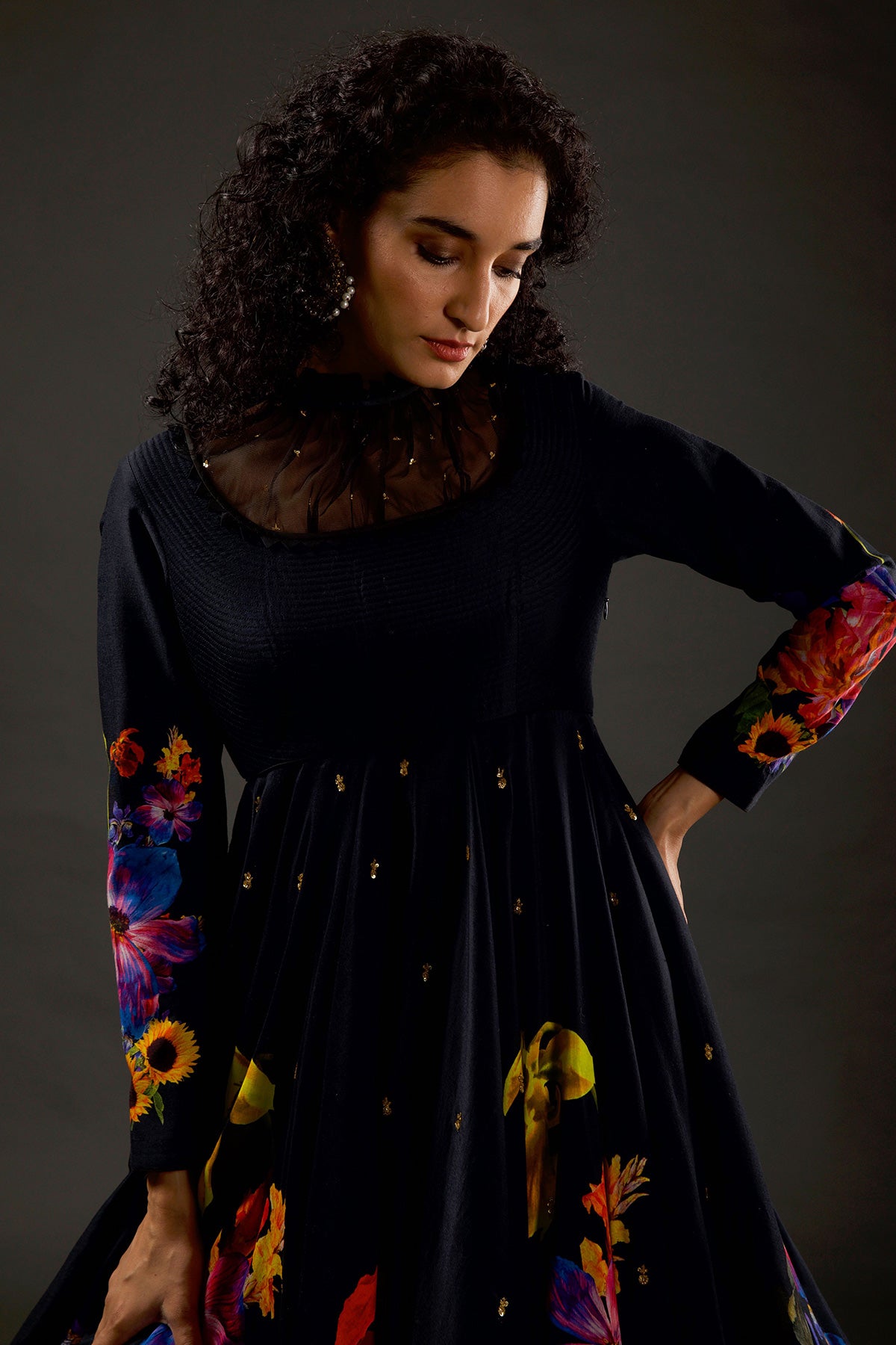 Chanderi Anarkali Set With Digital Printed