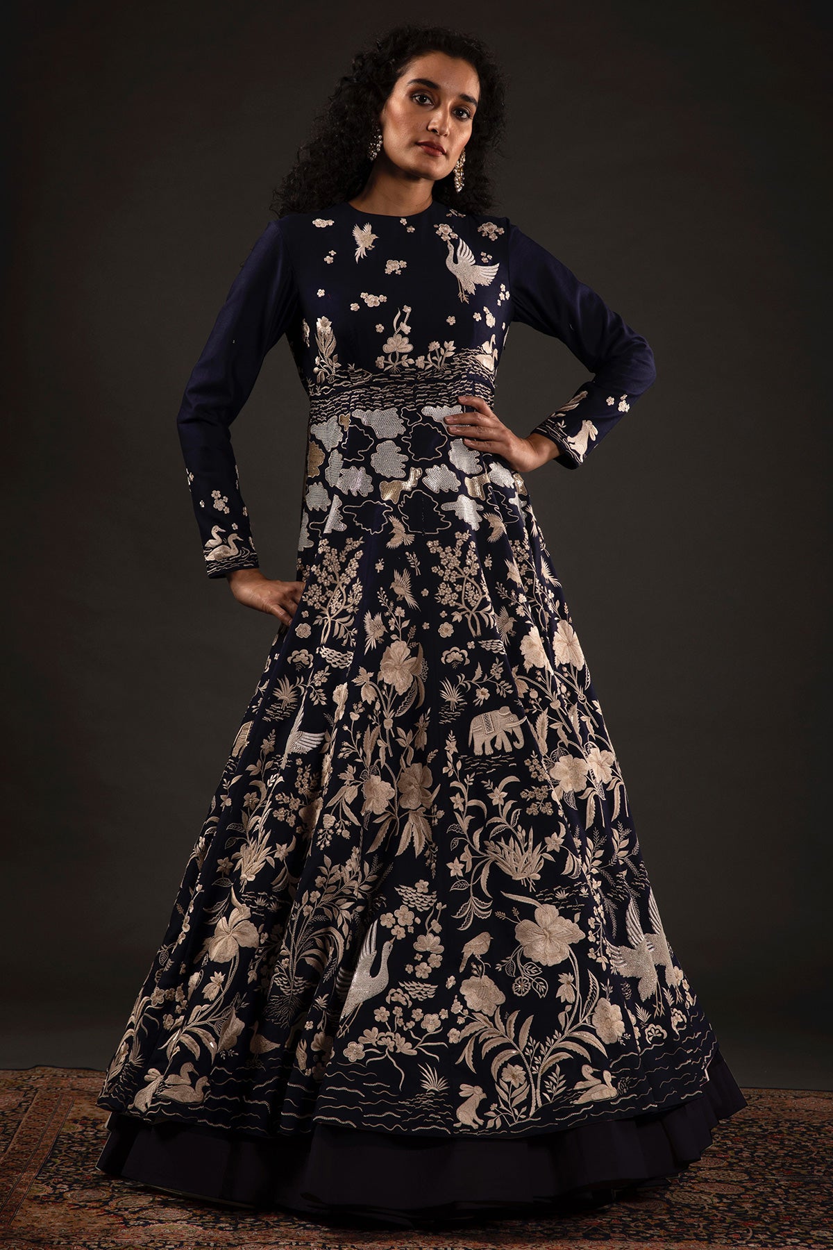 Indigo Anarkali Set With Resham Embroidery