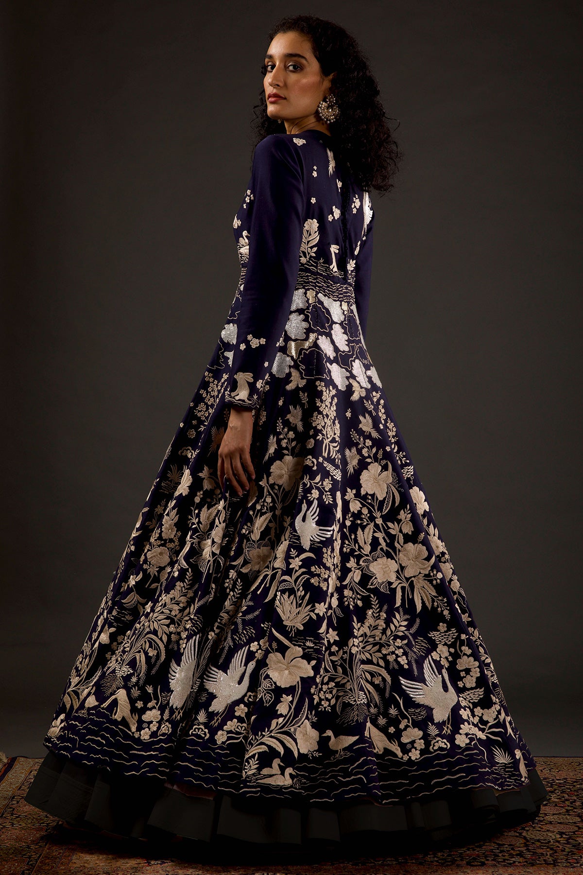 Indigo Anarkali Set With Resham Embroidery