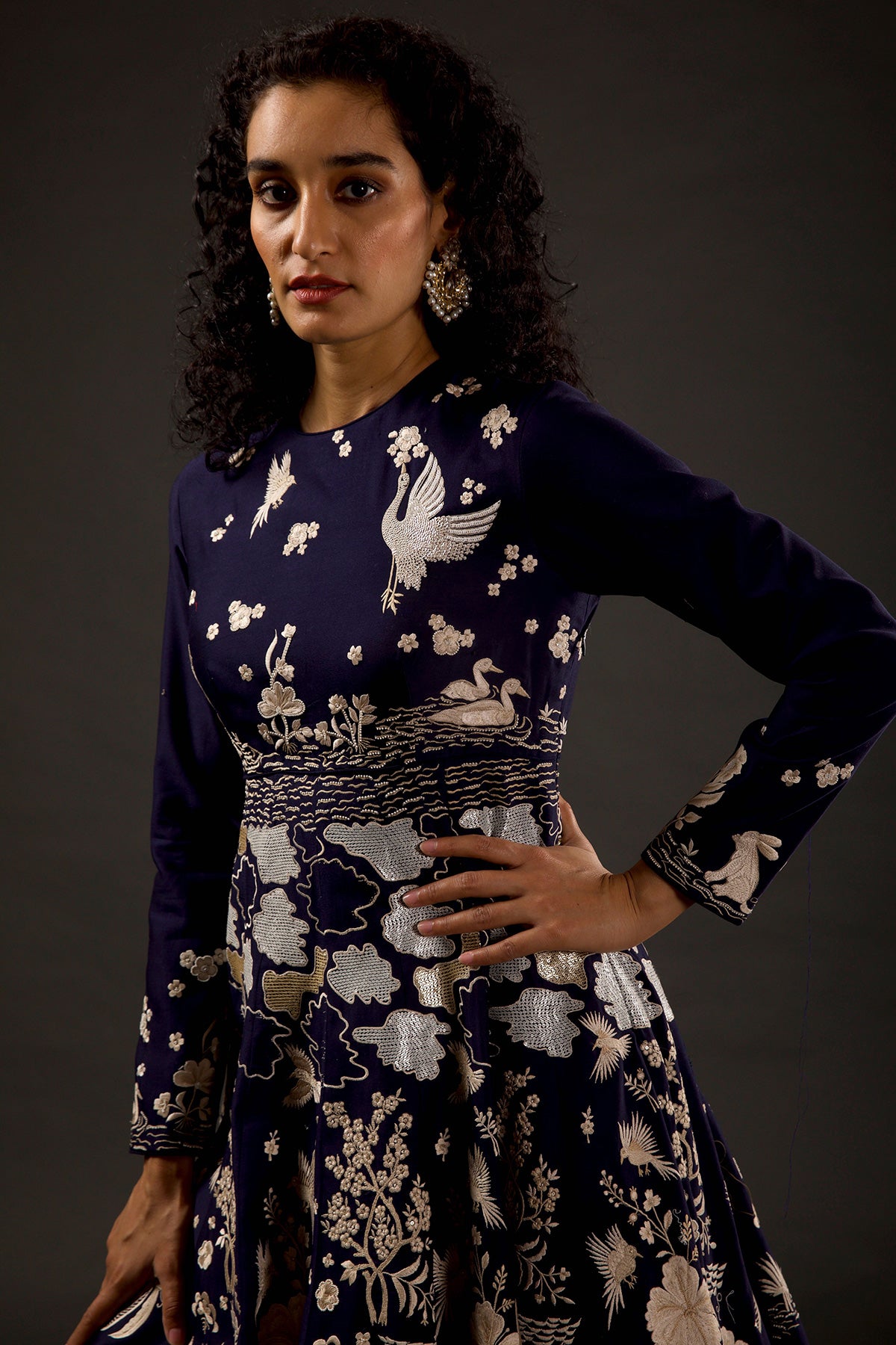 Indigo Anarkali Set With Resham Embroidery