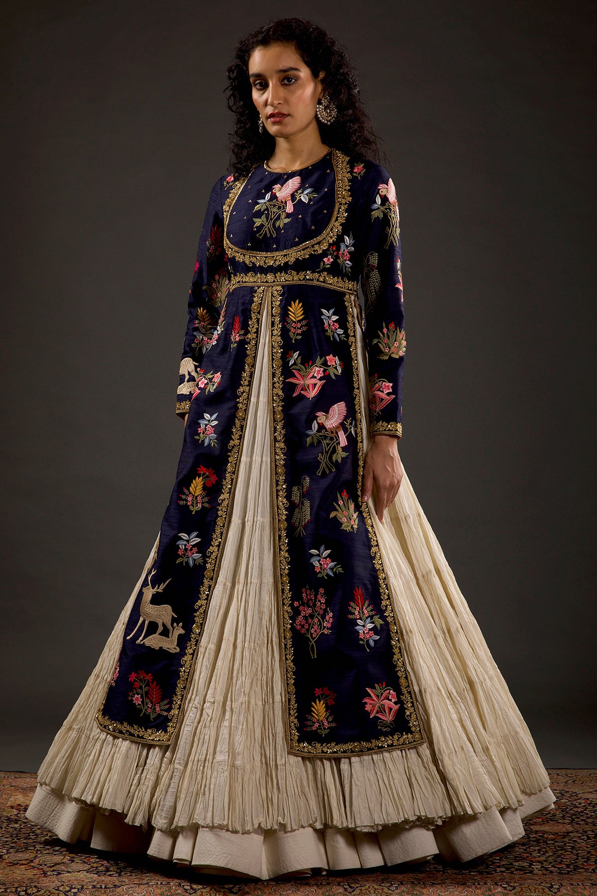 Embroidery Slit Anarkali Set With Crinkled Ghera
