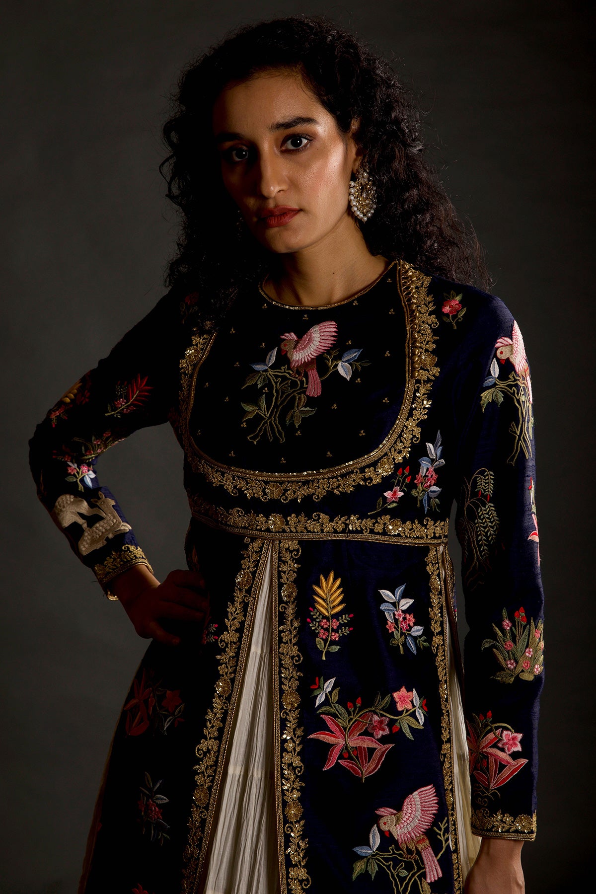 Embroidery Slit Anarkali Set With Crinkled Ghera